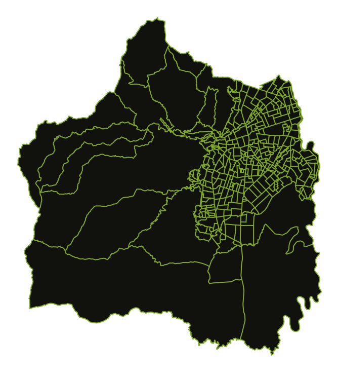 Silueta del territorio de Santiago de Cali, con el norte arriba